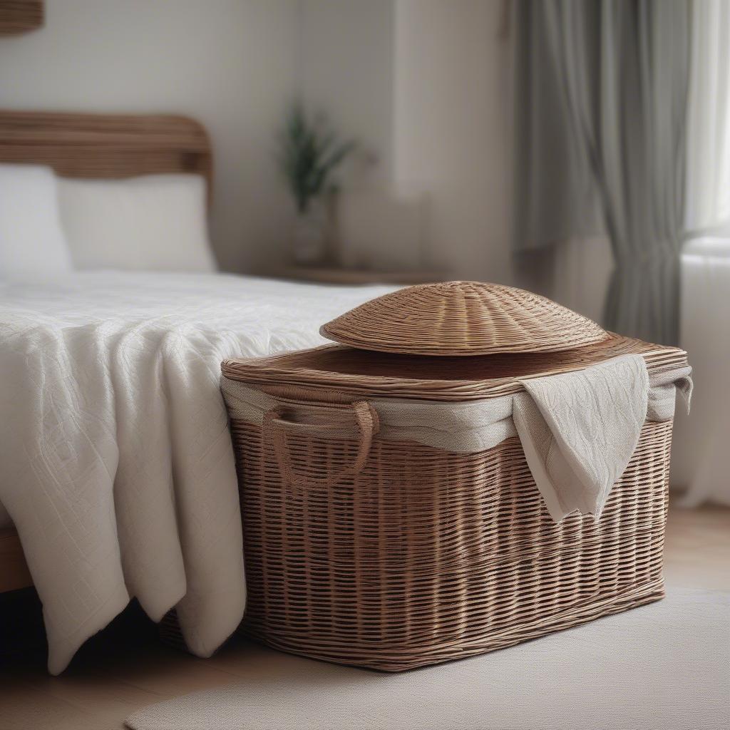 Wicker Basket Used for Storage in a Bedroom