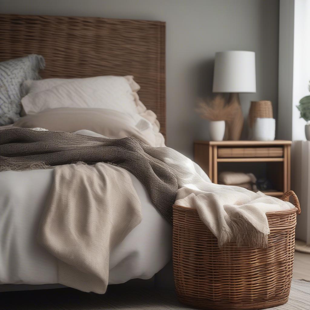 Wicker Basket in Bedroom for Stylish Storage