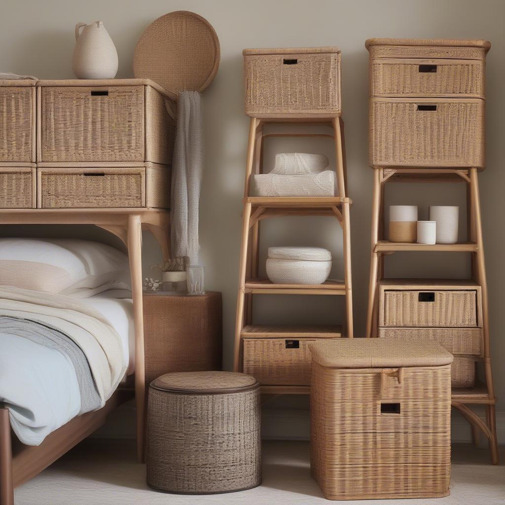 Different Styles of Wicker Basket Bedside Cabinets