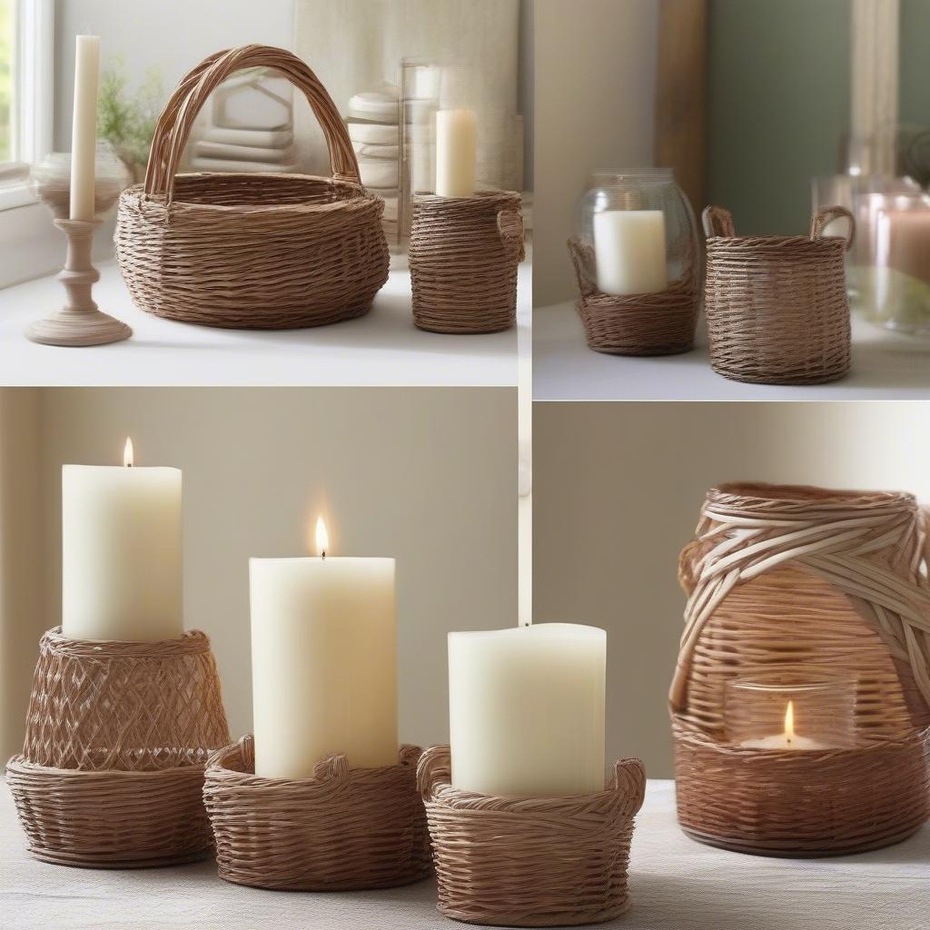 Various styles of wicker basket candle holders