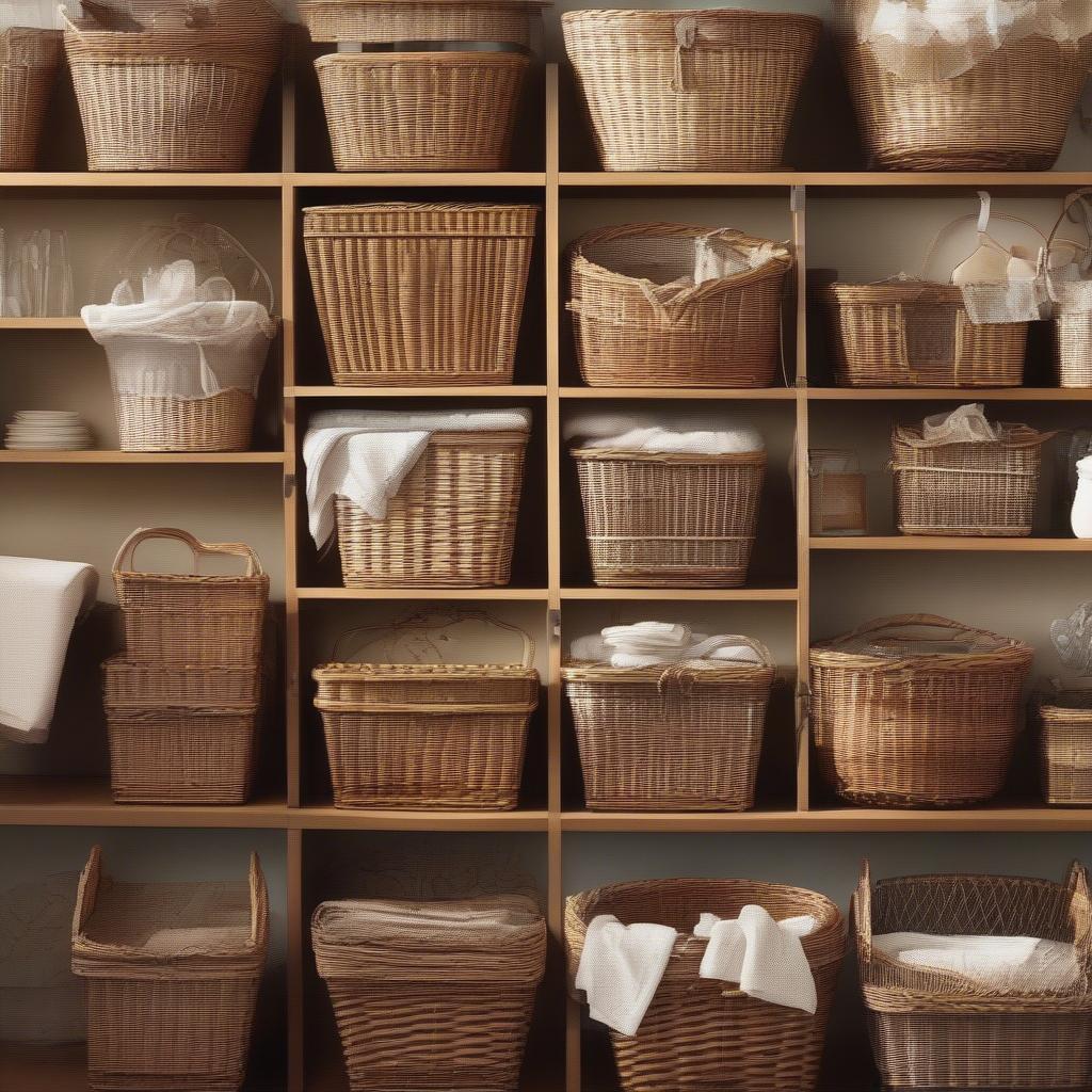 Demonstrating how to clean and repair wicker baskets.