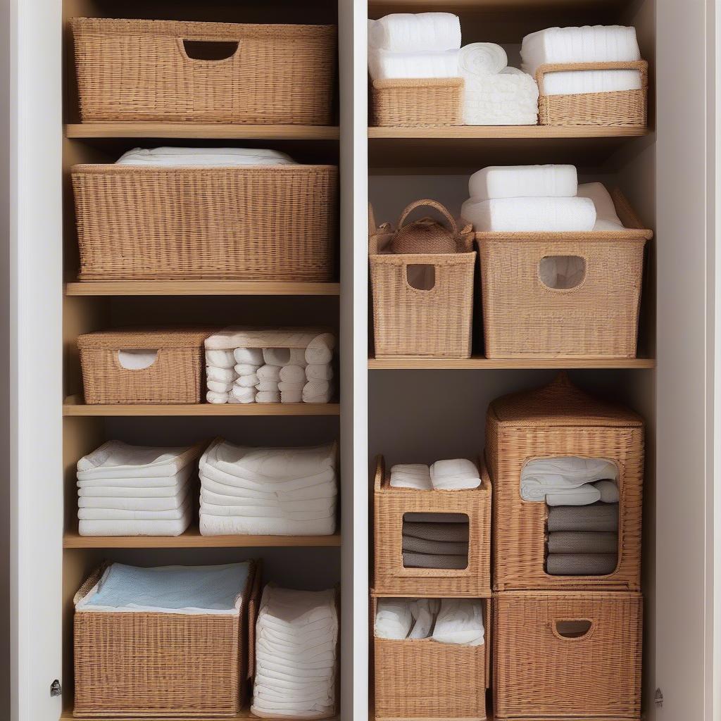 Various wicker basket diaper storage options showcasing different sizes and styles.