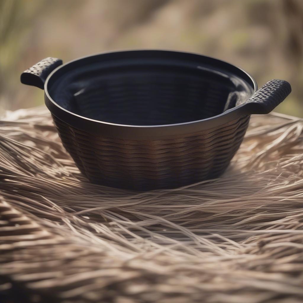 Wicker basket with a hot pot on it