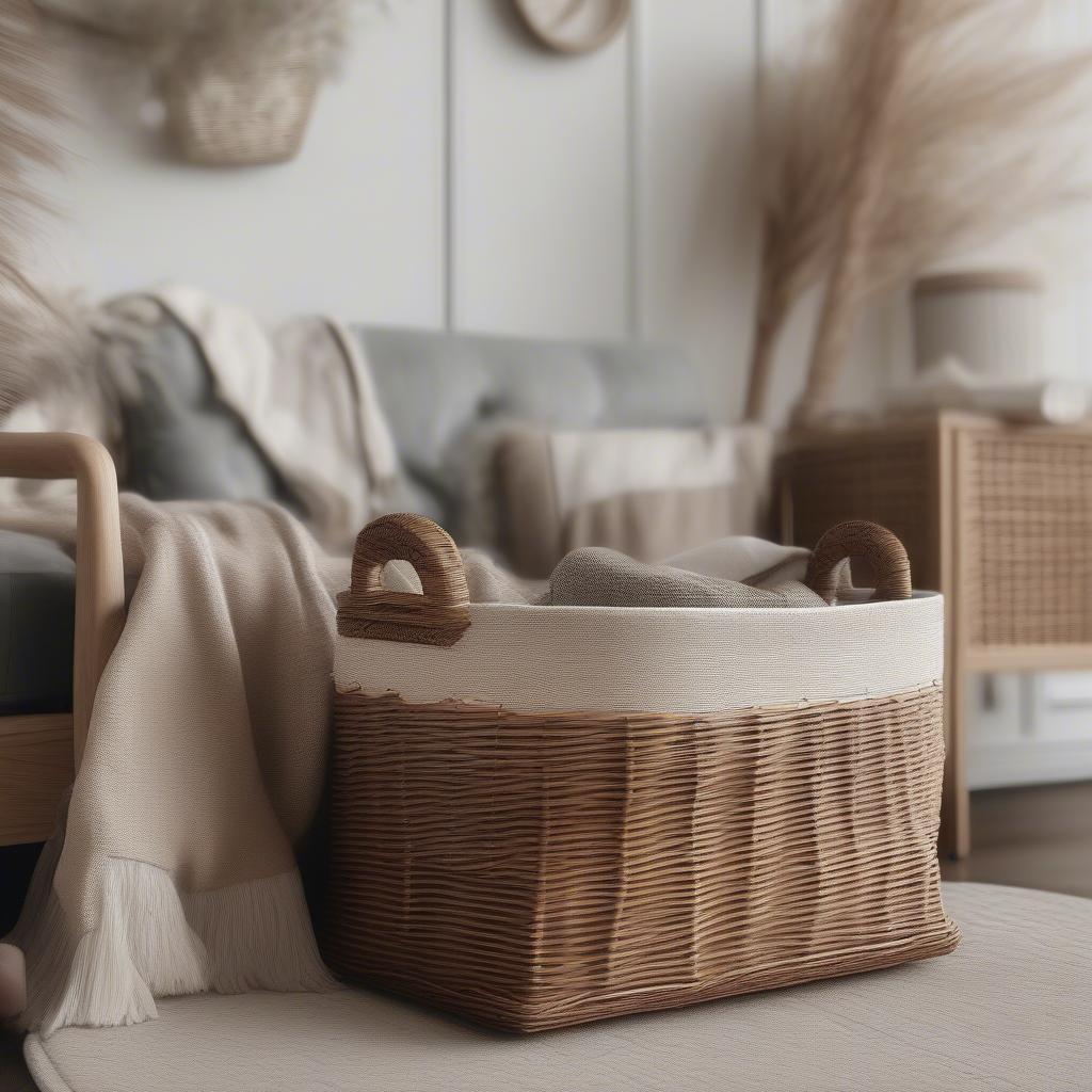 Wicker basket in a living room setting