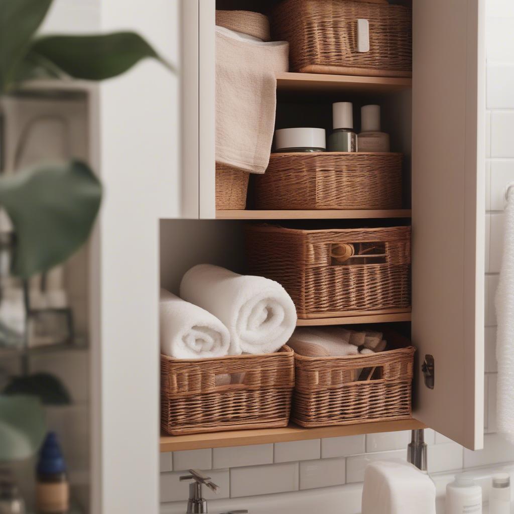 Wicker Baskets Organizing Bathroom Essentials