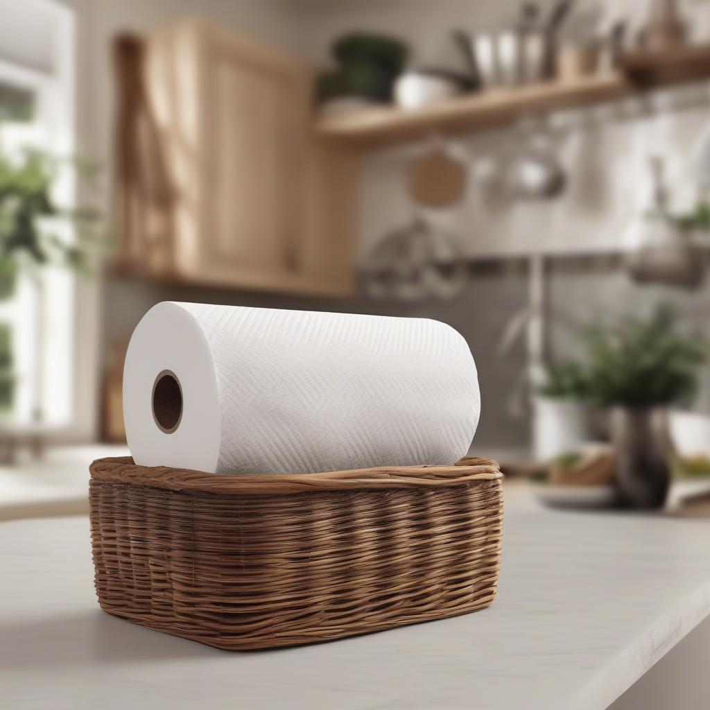 Wicker Basket Paper Towel Holder in Kitchen Decor