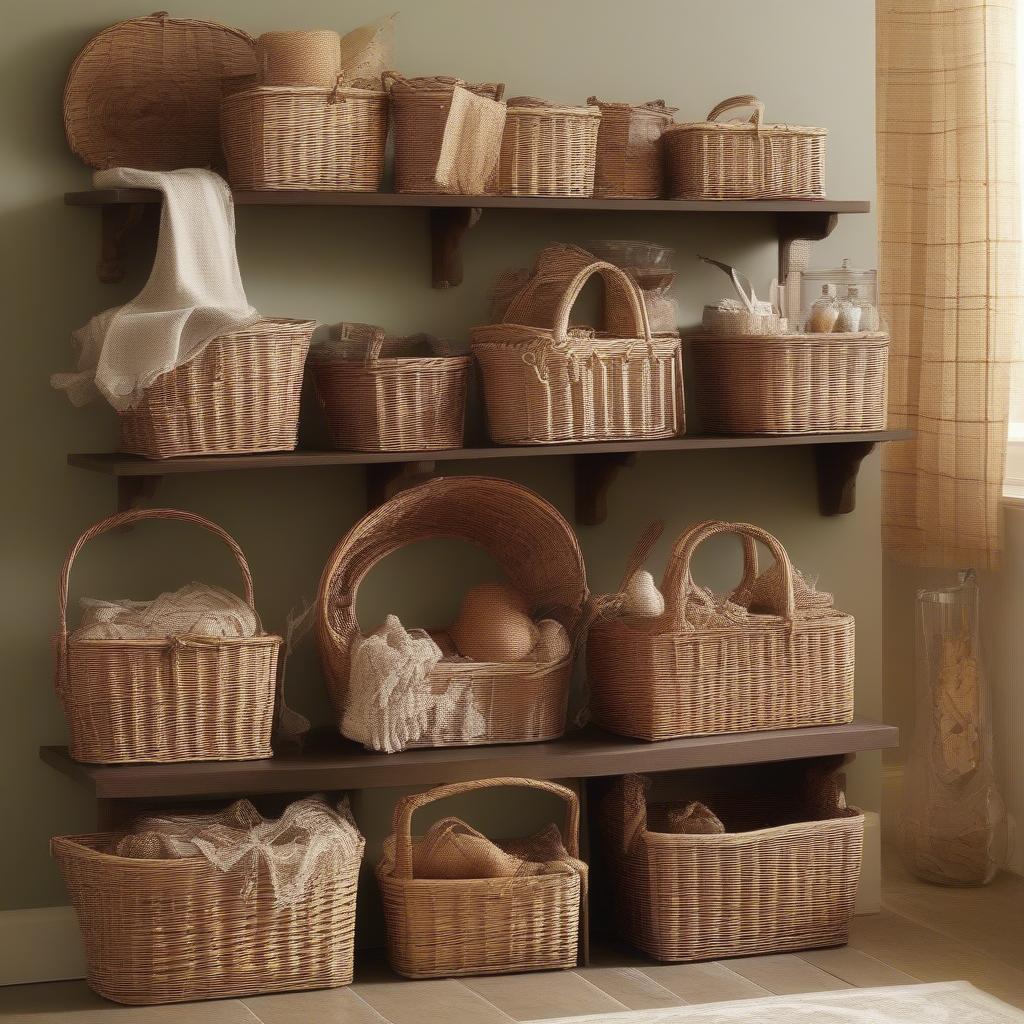 Different sizes of wicker baskets arranged side by side for comparison, demonstrating how they can fit various spaces and storage needs.