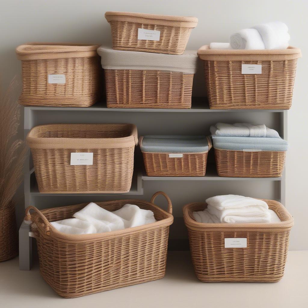 Comparing sizes of wicker baskets for different storage needs.