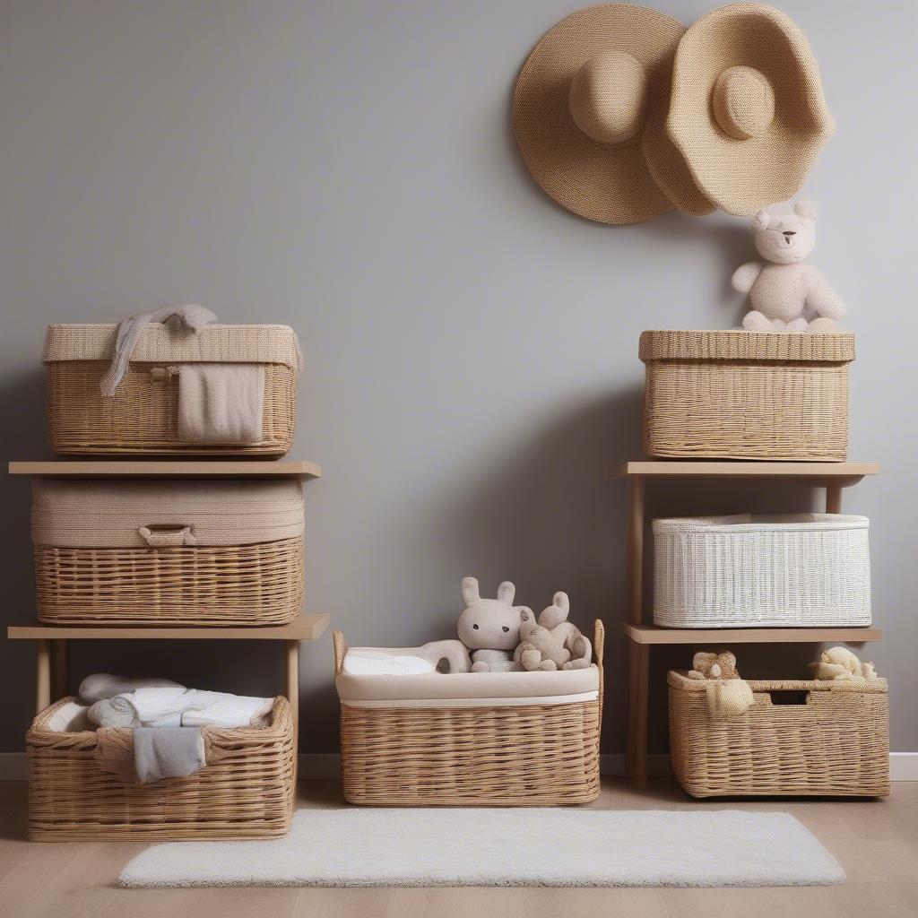 Wicker Baskets in Various Sizes for Nursery Storage