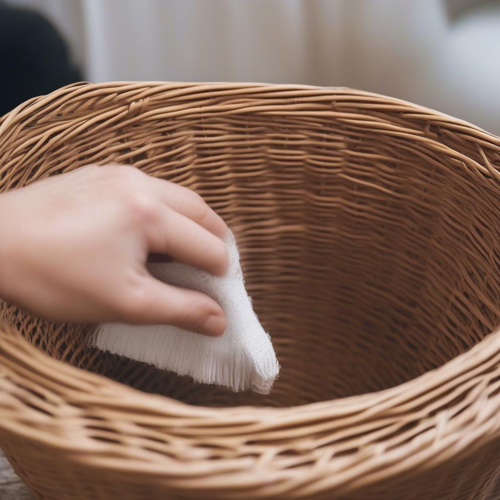 Cleaning and maintaining wicker basket storage bins.