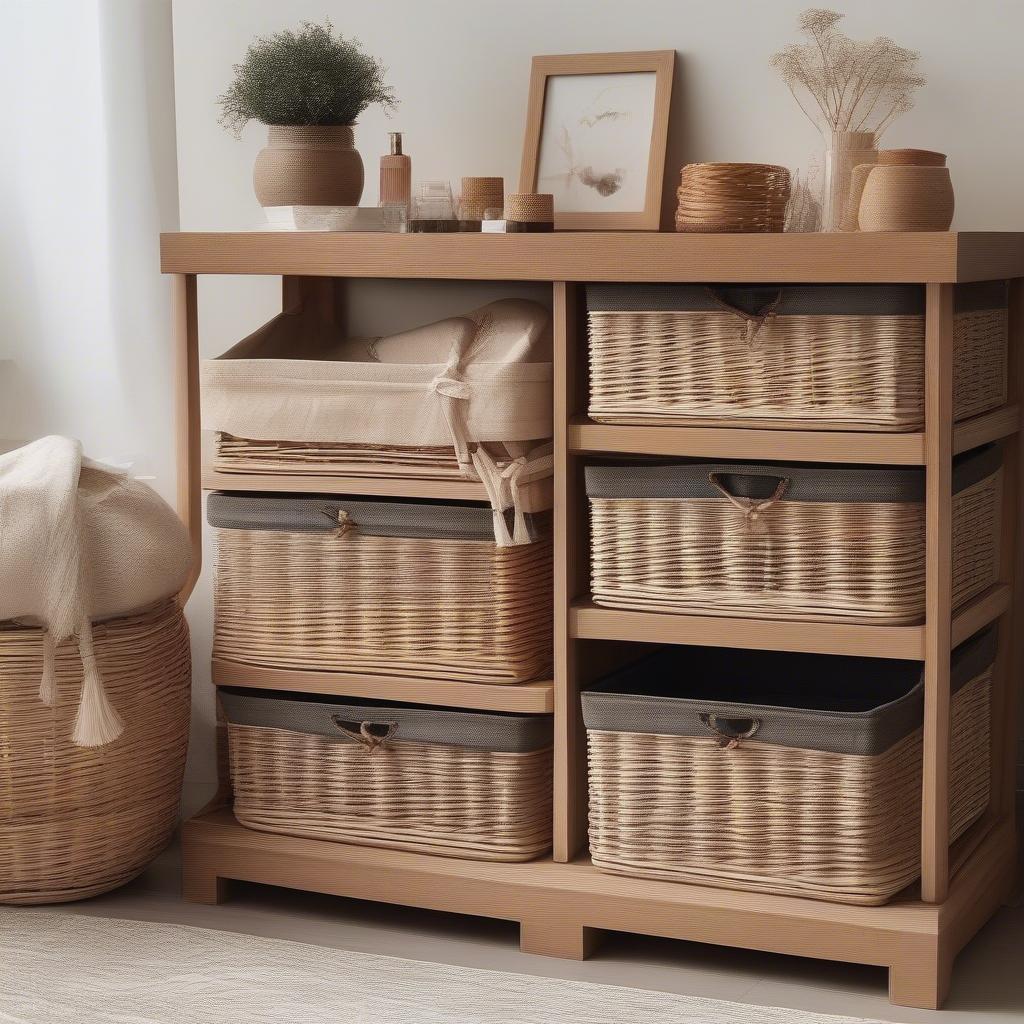 Styling ideas for wicker basket storage drawers with different decor styles