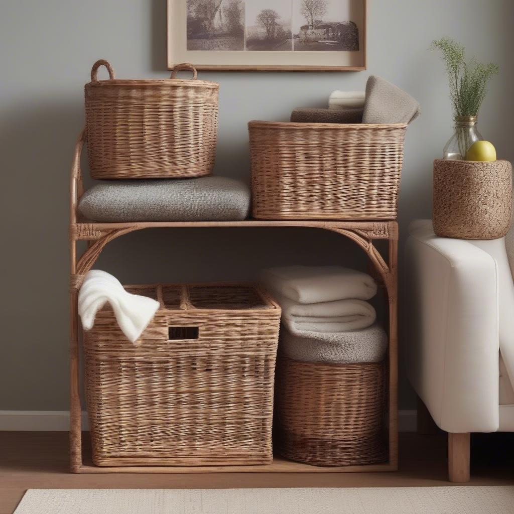 Creative storage ideas using wicker baskets in different rooms