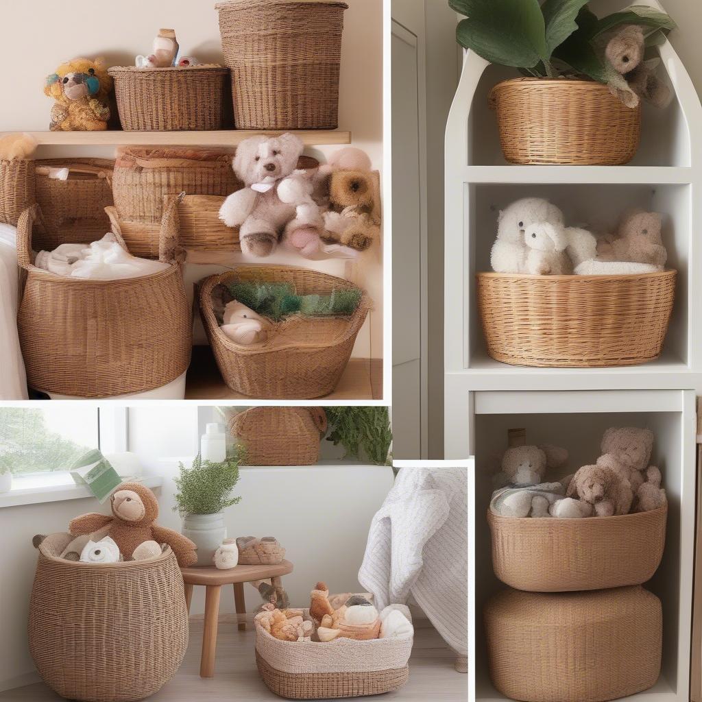 Various wicker baskets used for storage in different rooms