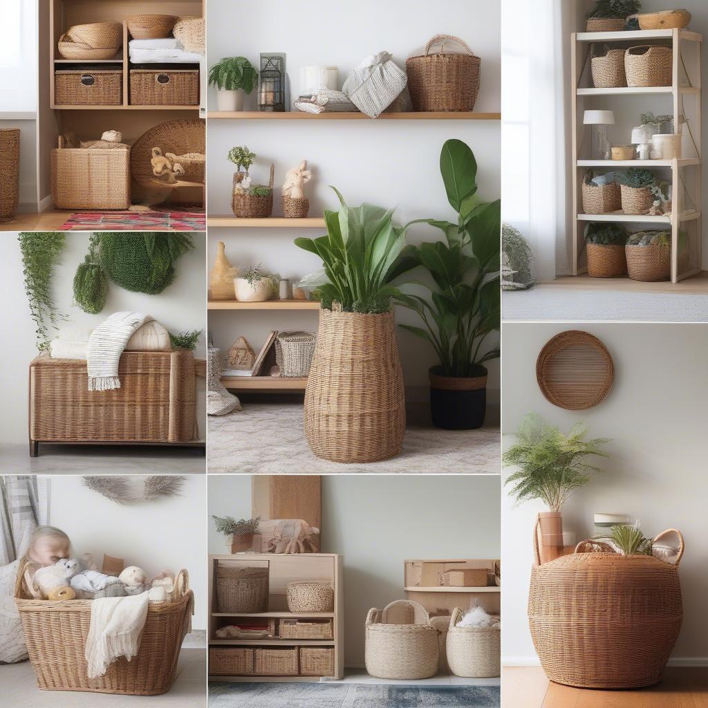 Different ways to use wicker storage baskets in home decor