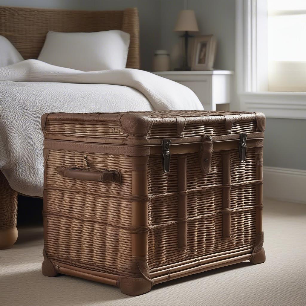 Different sizes of wicker basket storage trunks for various storage needs