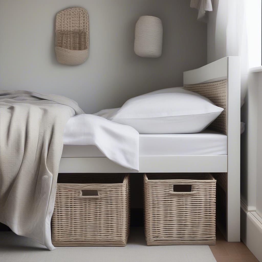 Wicker Basket Storage Unit in Bedroom