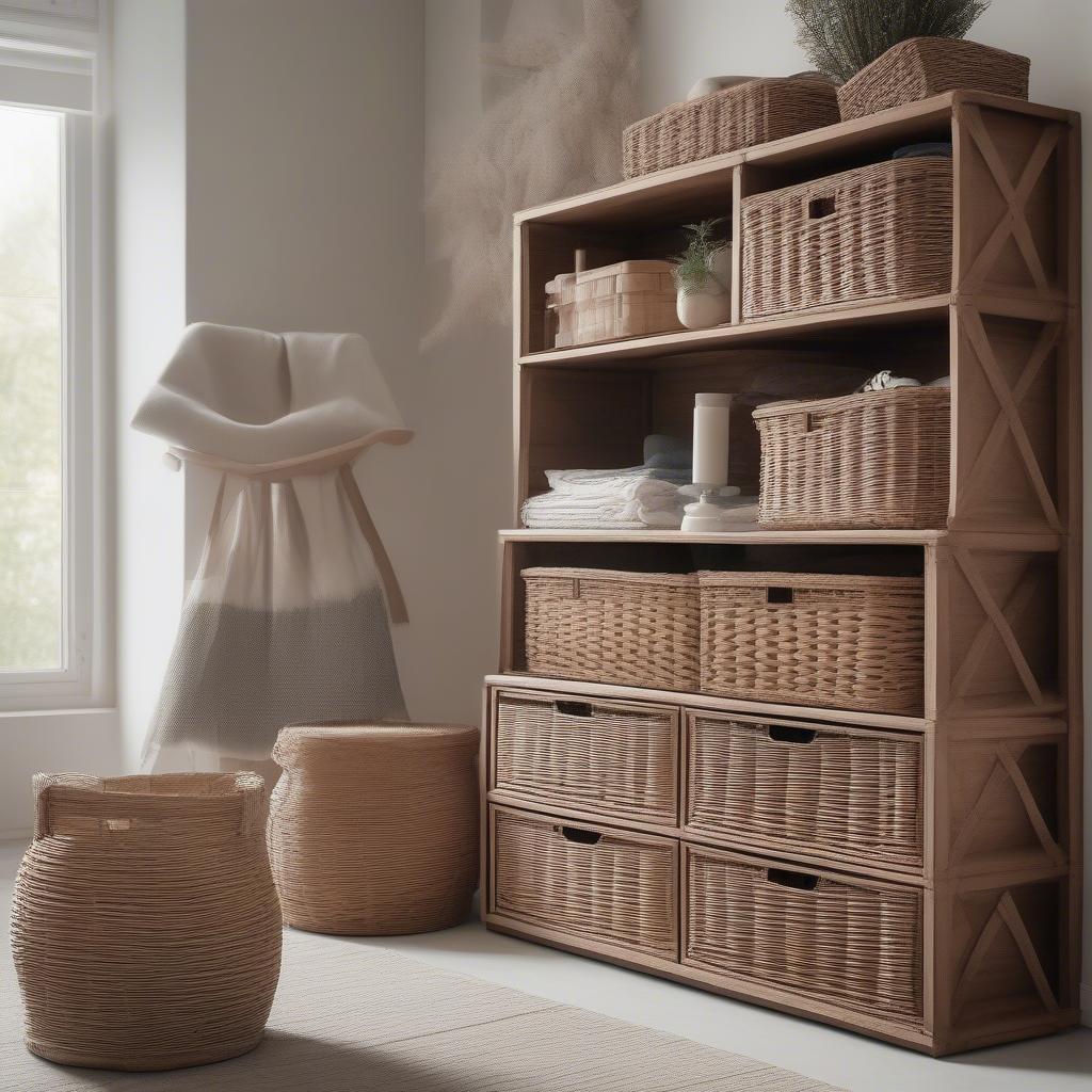 Wicker Basket Storage Unit in Living Room