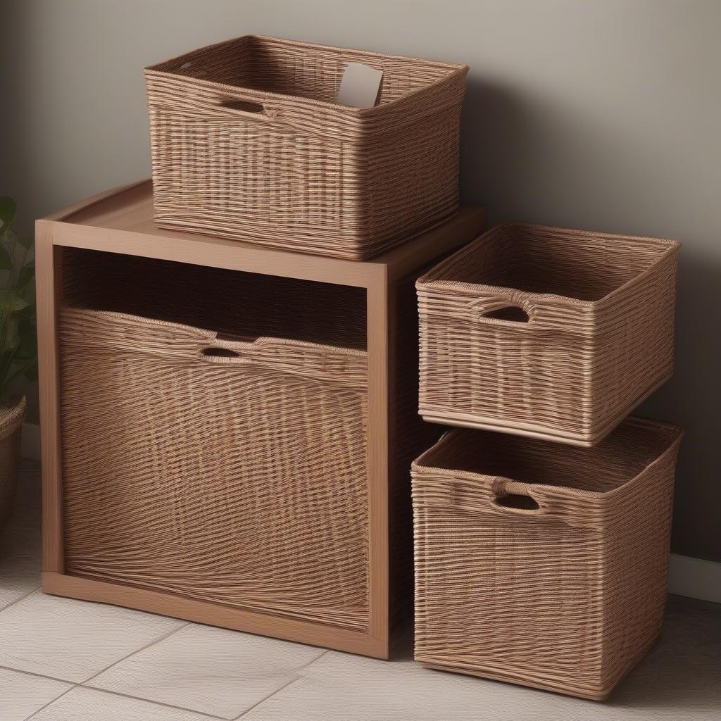 Various wicker baskets for storage in different shapes and sizes