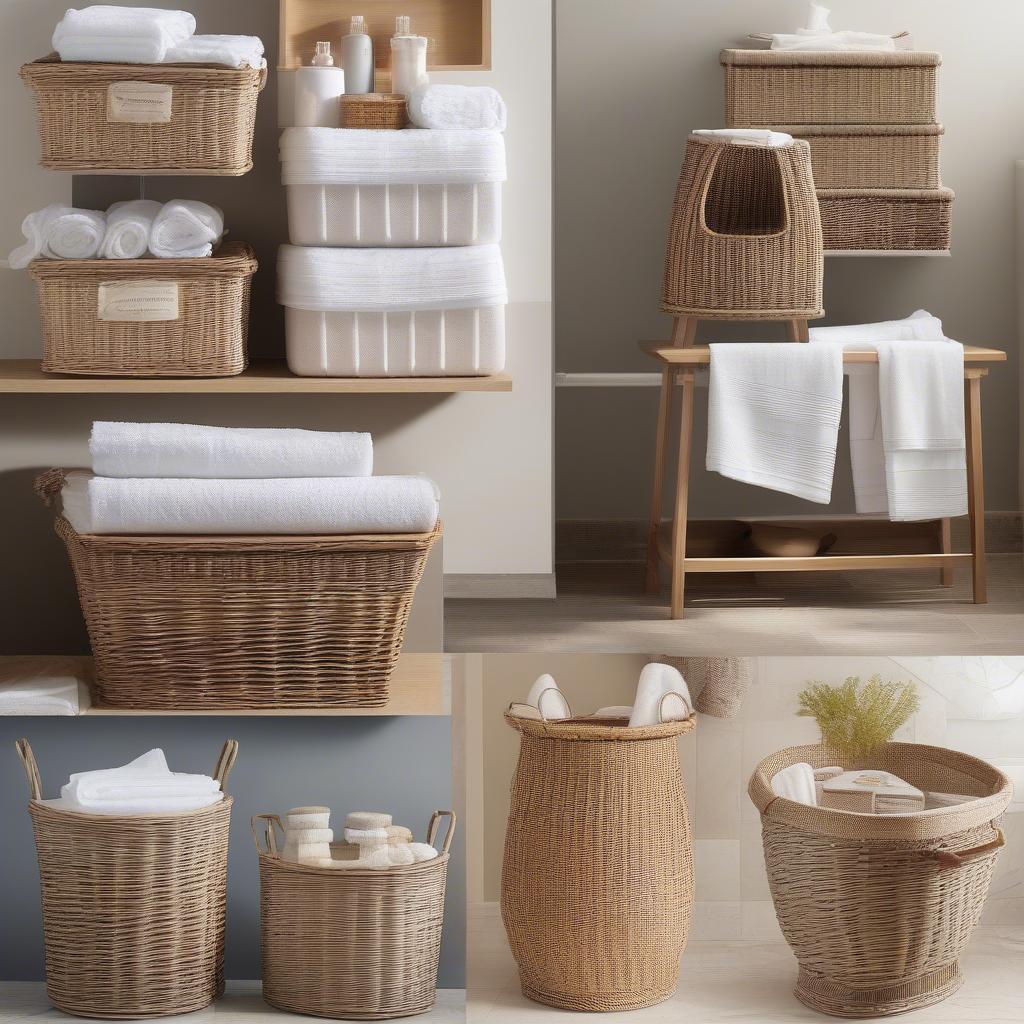 Different types of wicker basket towel holders