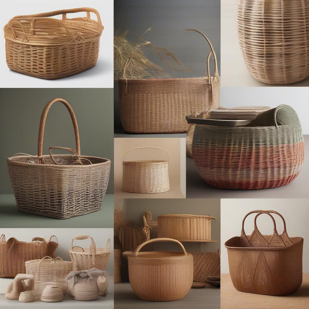 Various wicker baskets showcasing different materials and weaves