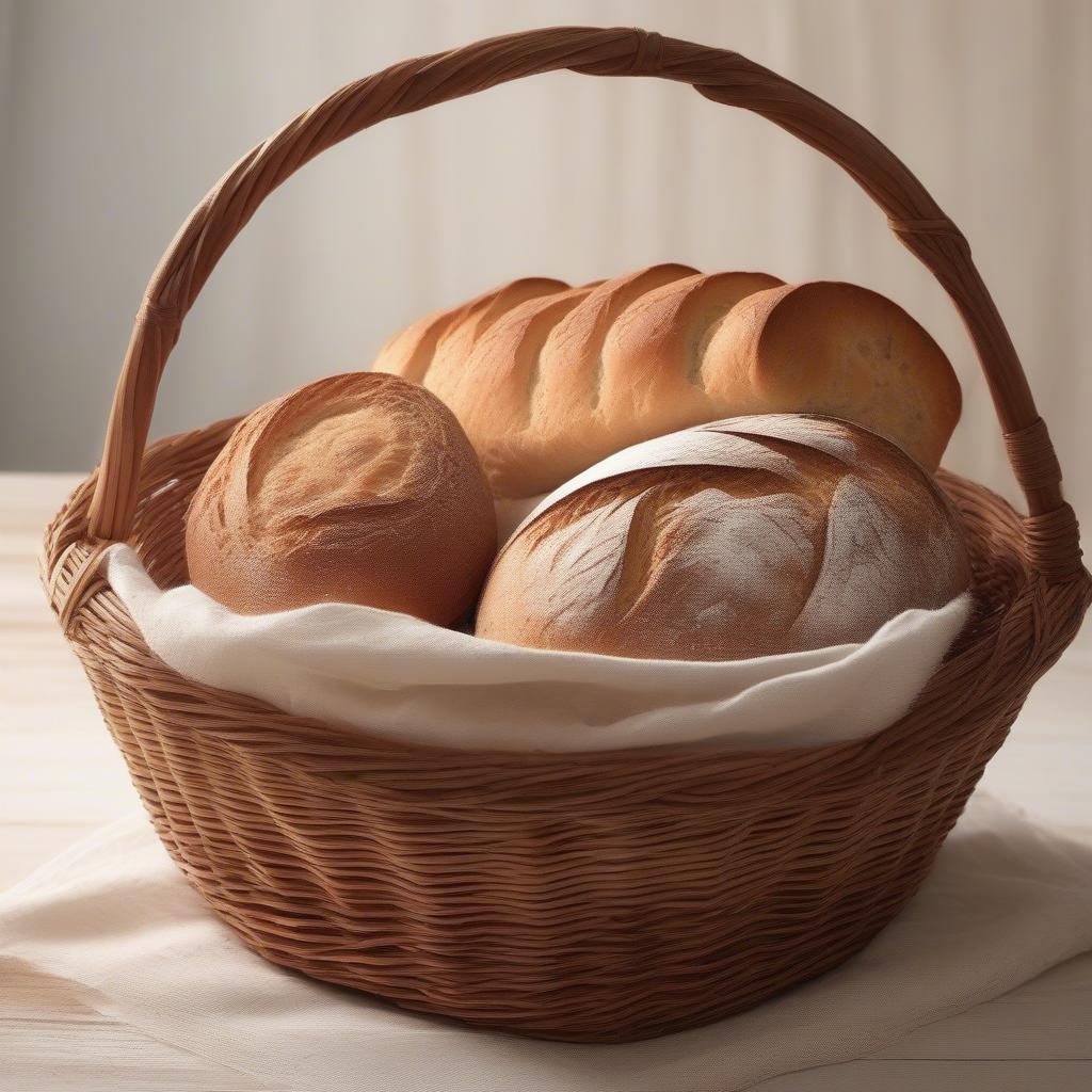 Wicker basket with warm bread