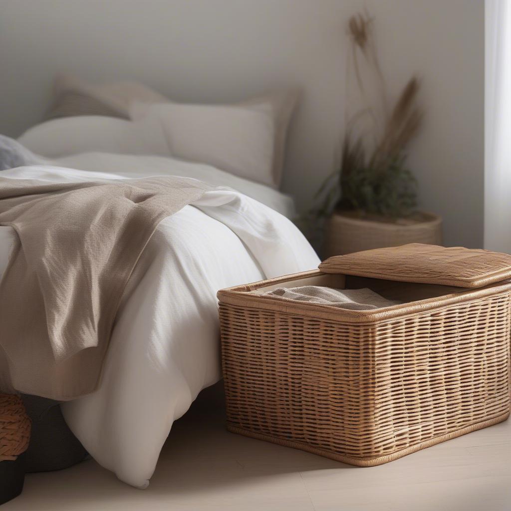 Wicker basket with lid for bedroom organization