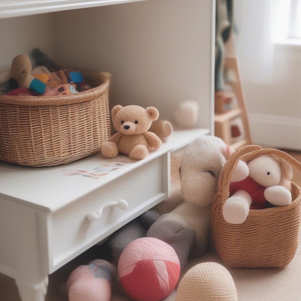 Wicker Storage Basket with Lid for Toys in a Child's Room