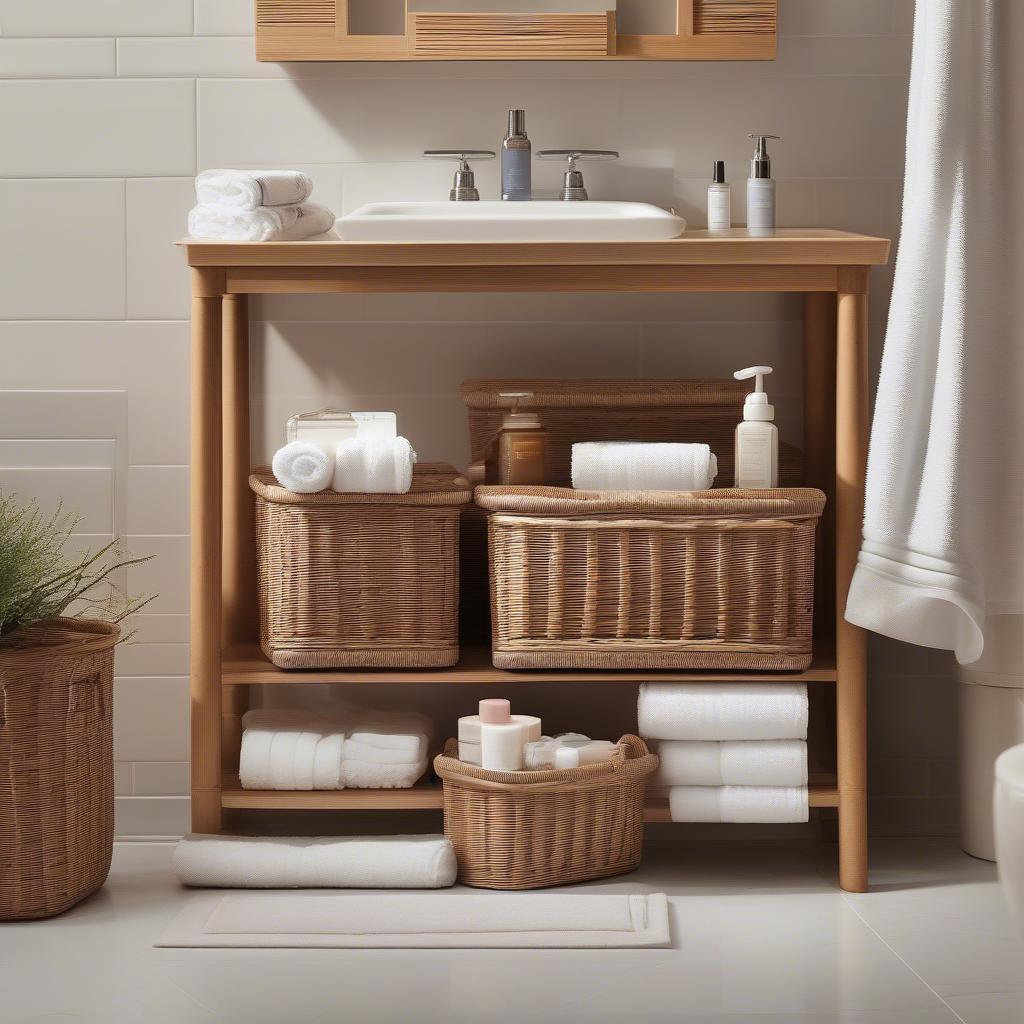 Wicker baskets for bathroom storage