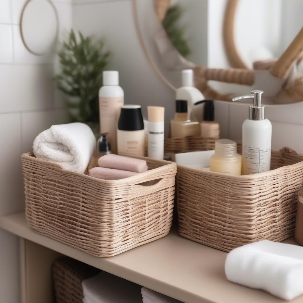 Wicker Baskets for Bathroom Vanity Storage