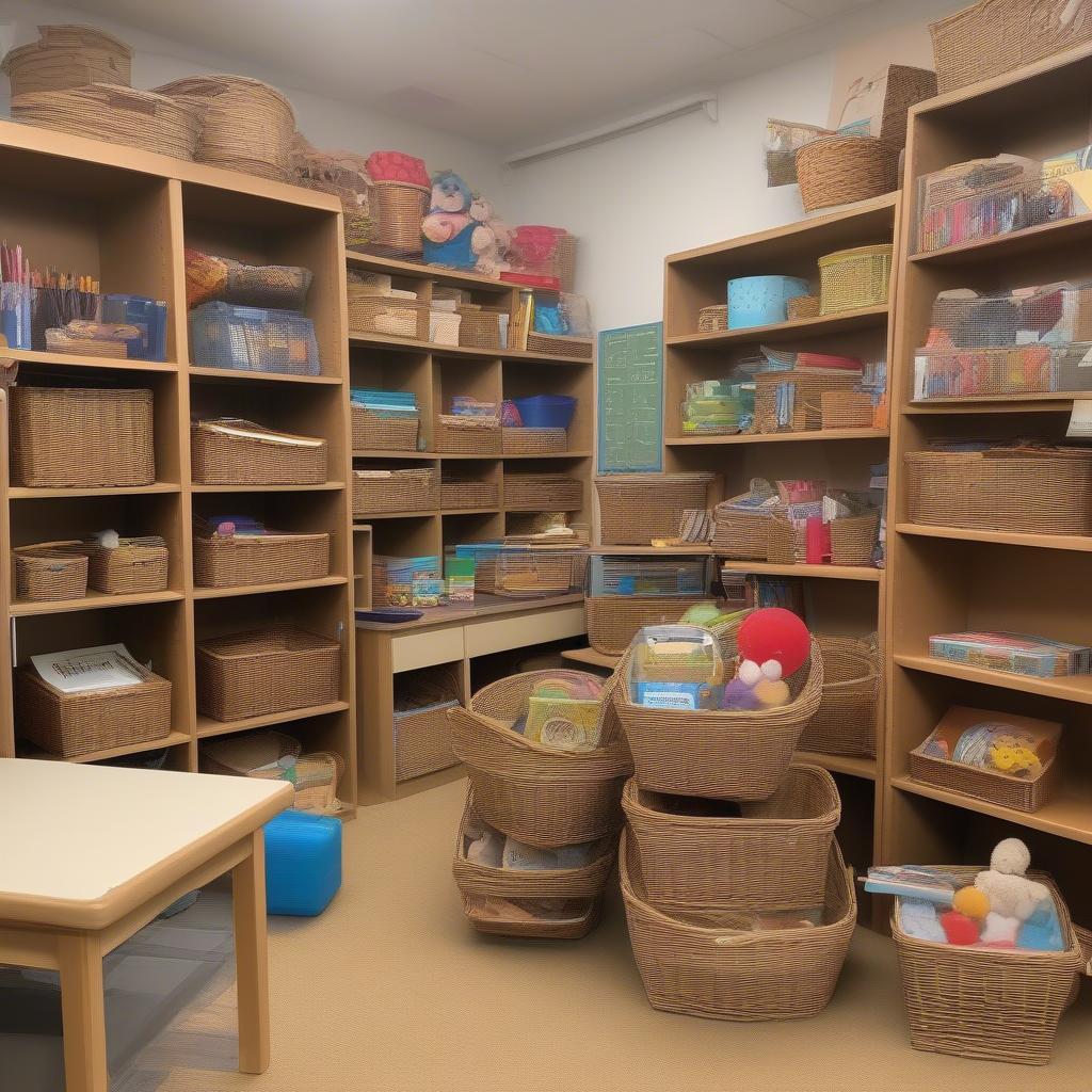 Variety of Wicker Baskets in a Classroom Setting