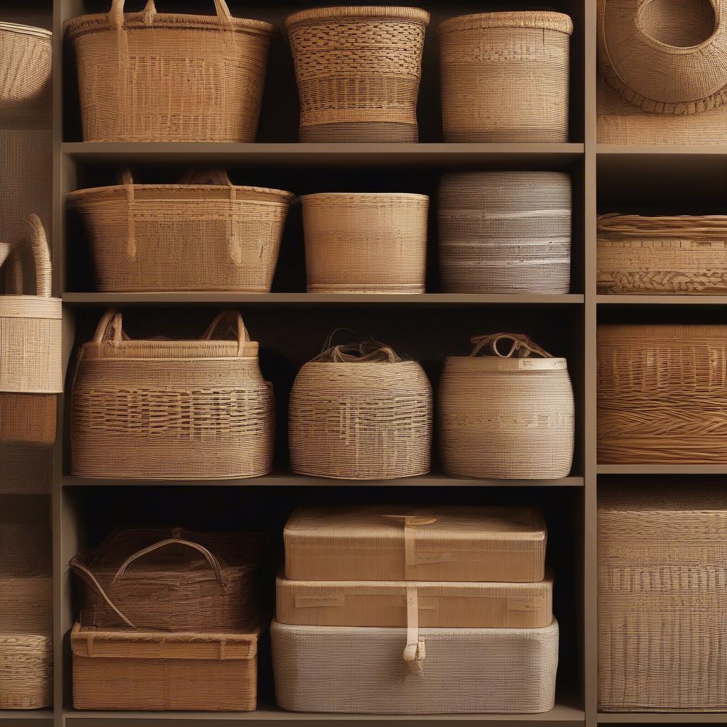 Close-up of different wicker weaving patterns, highlighting the textures and craftsmanship.