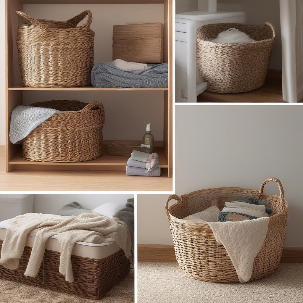 Wicker Baskets Used in Various Home Decor Settings