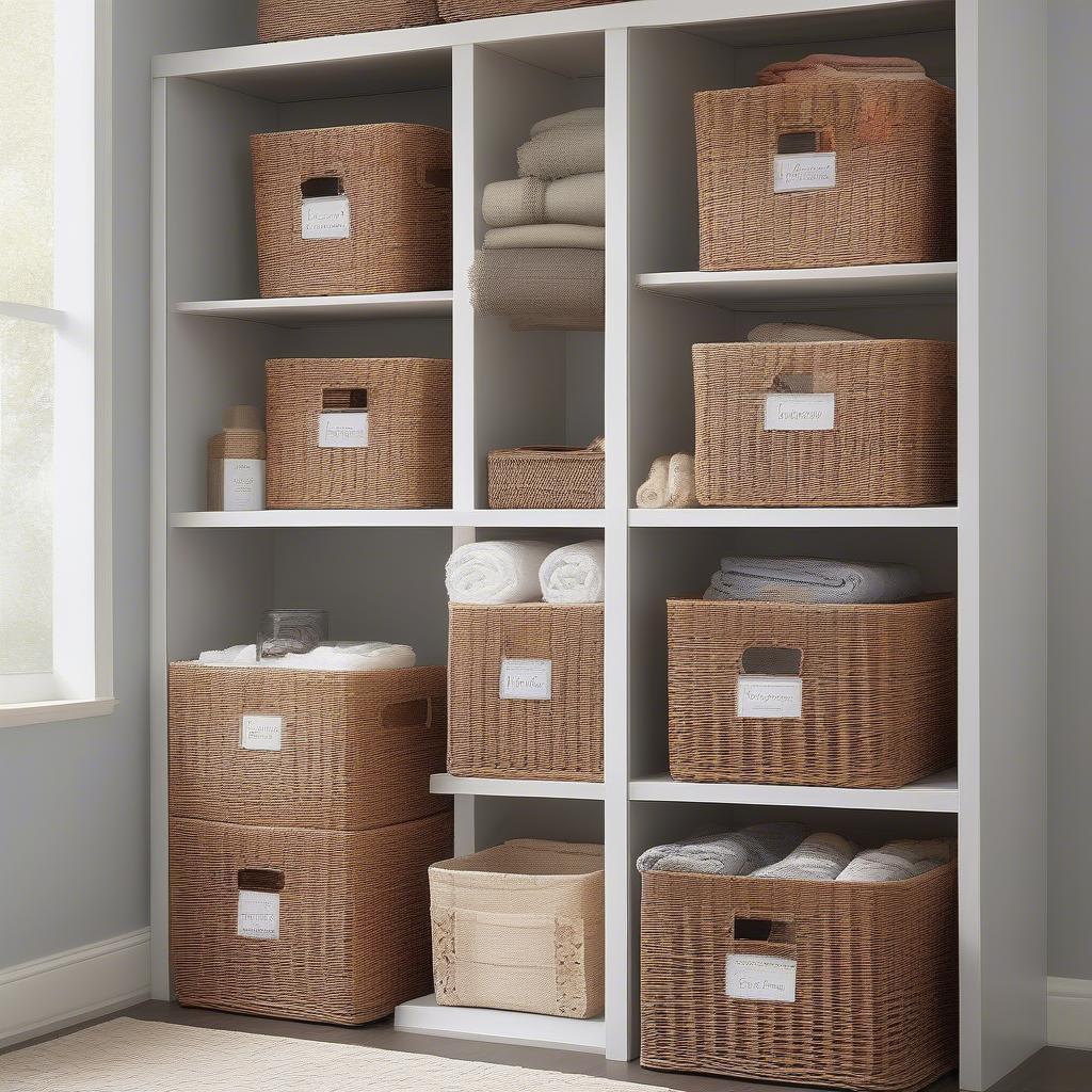 Wicker Baskets Used for Storage in Various Rooms