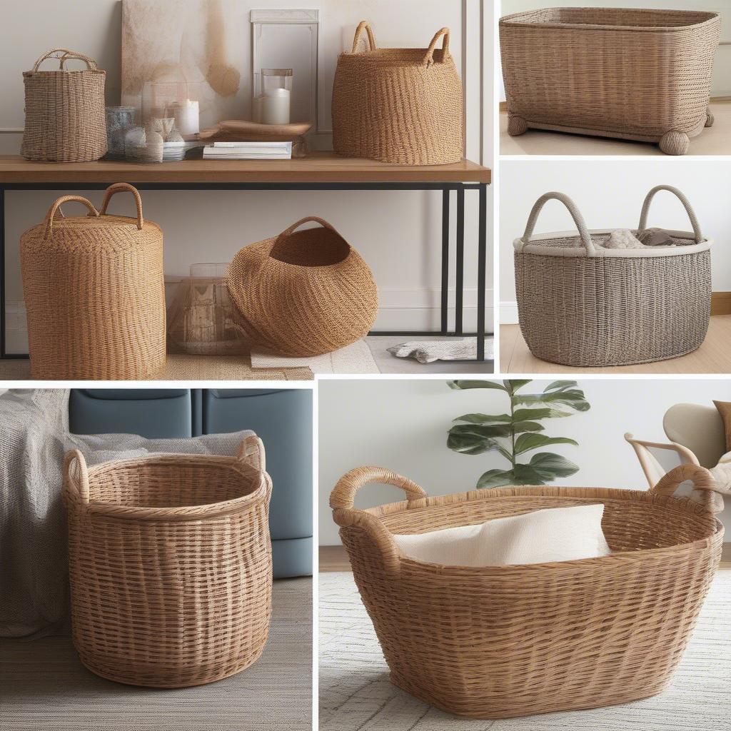 Wicker baskets used in different rooms of a house