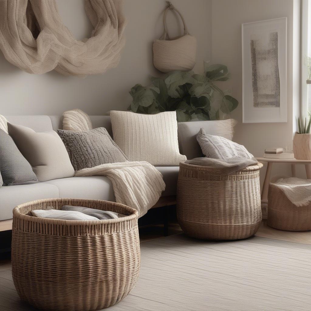 Wicker Baskets in Living Room Setting