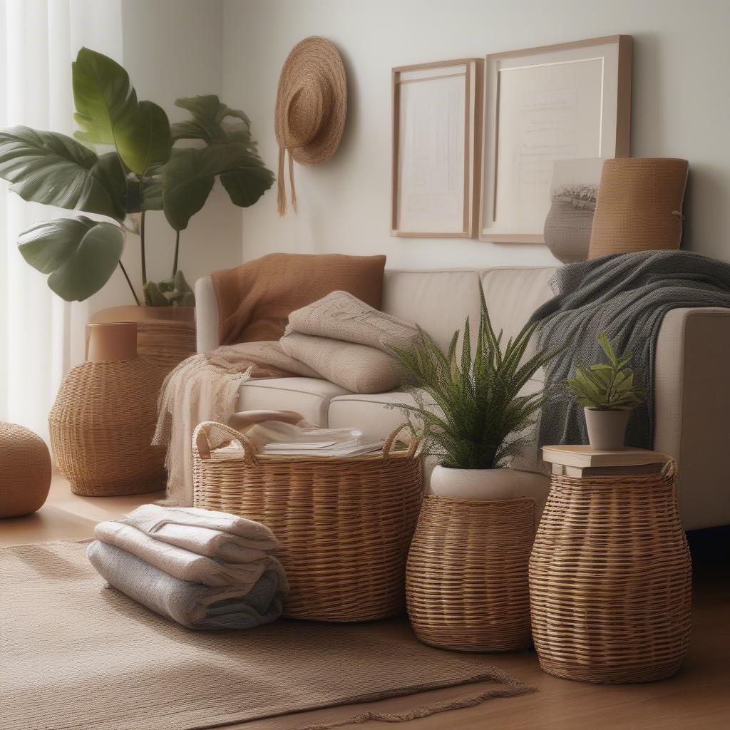 Wicker Baskets in a Living Room Setting