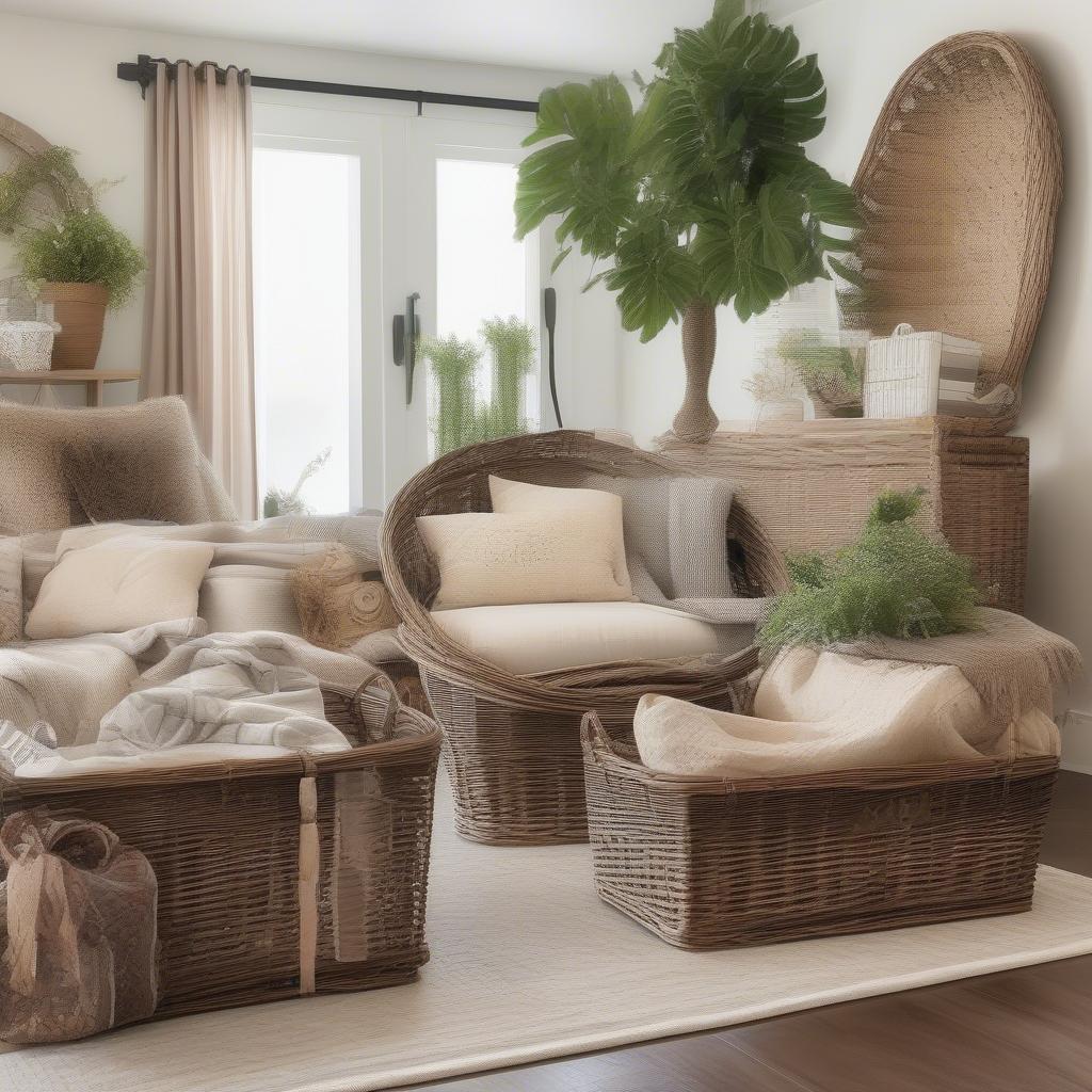 Wicker Baskets in Living Room Decor