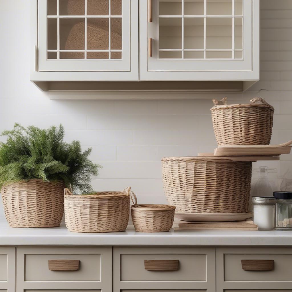 Wicker Baskets on Kitchen Cabinets