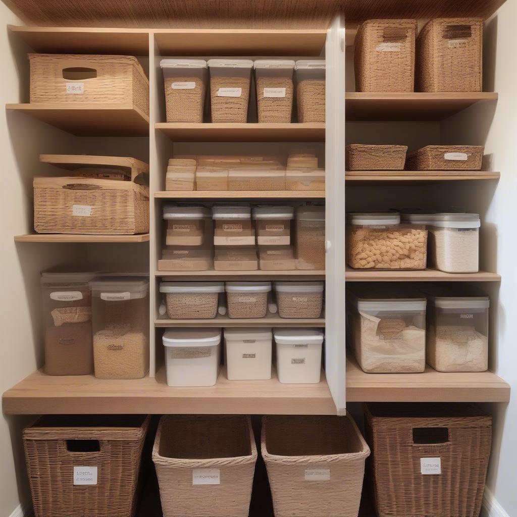 Wicker Baskets in an Organized Pantry