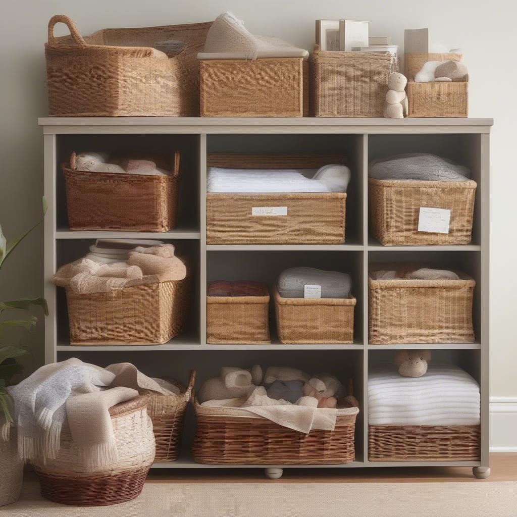 Various wicker baskets for storage and organization tips