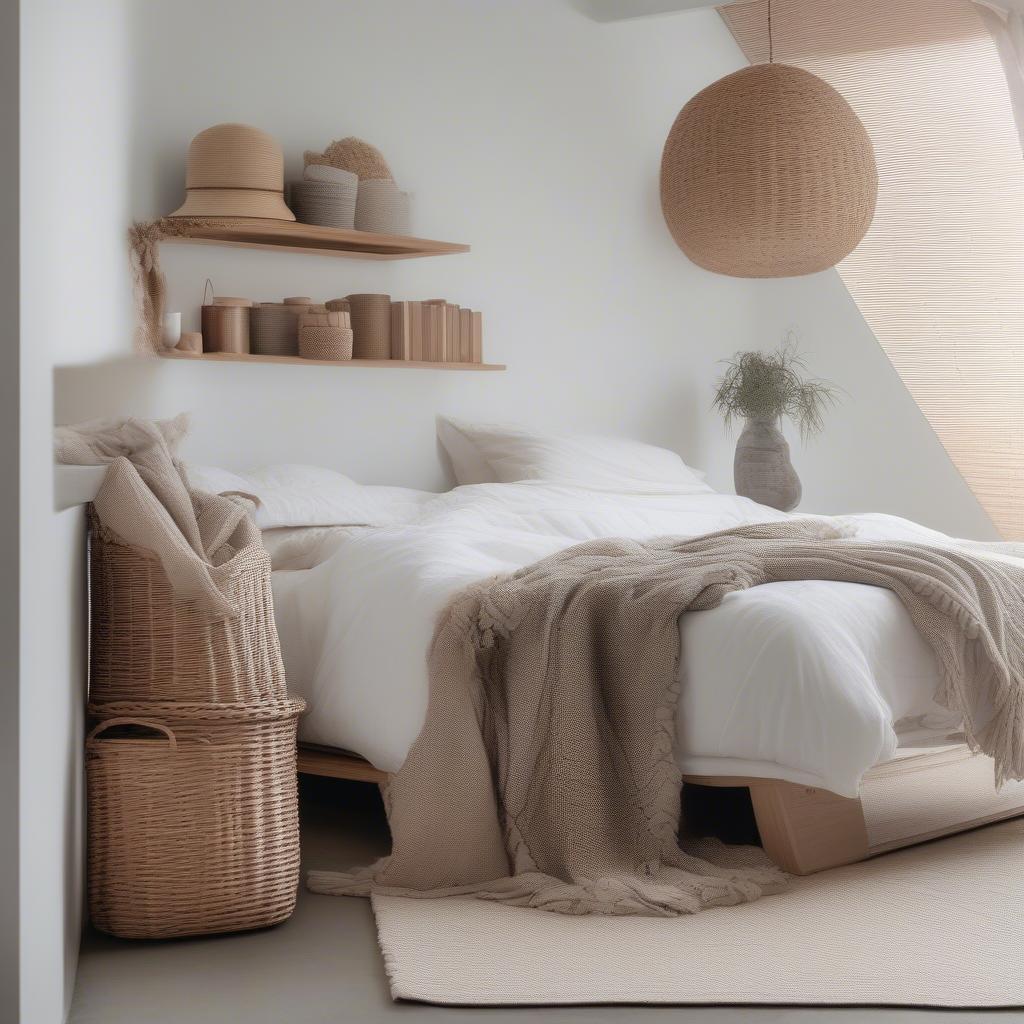 Wicker baskets for storage in a UK bedroom