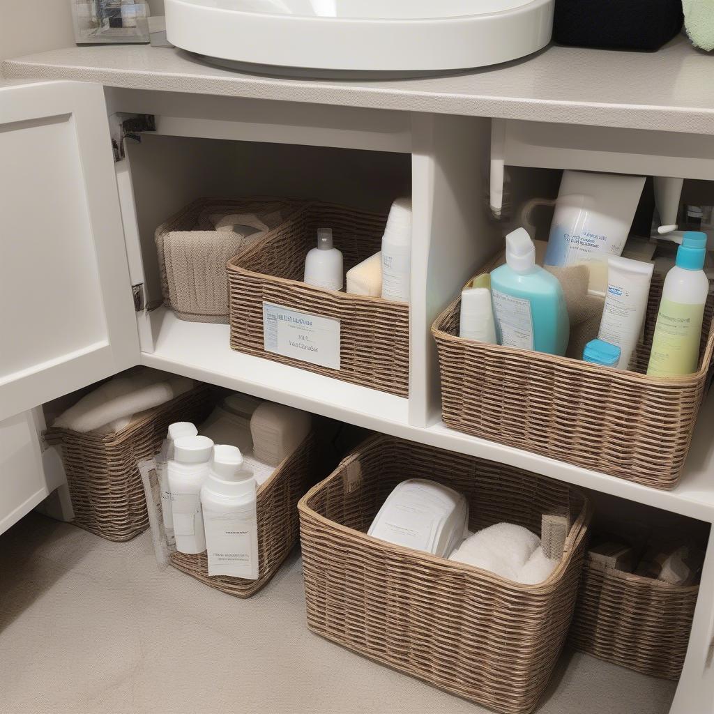 Wicker baskets under the sink