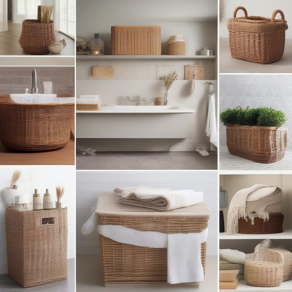 Various sizes of wicker baskets used for organization in different rooms of a house, highlighting their versatility in home décor and storage.