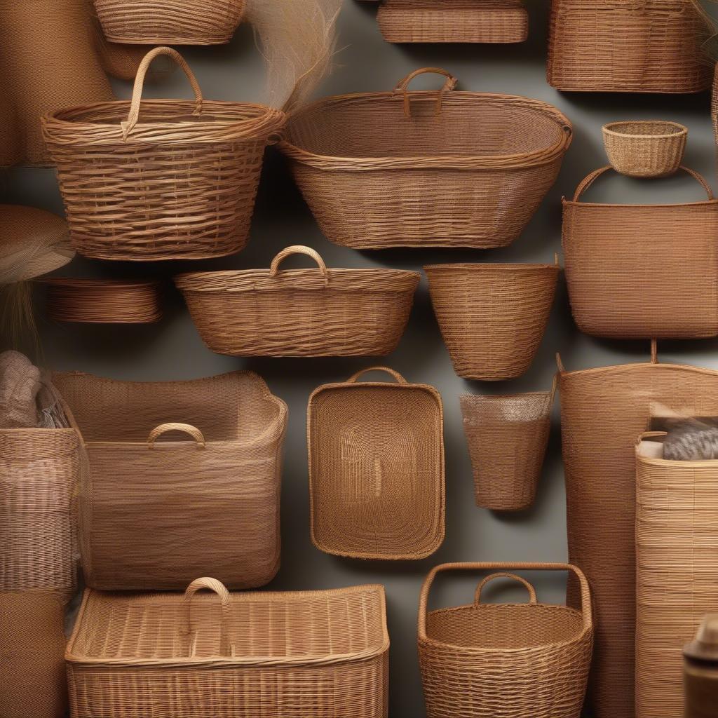 Different shapes and sizes of wicker baskets for diverse storage needs