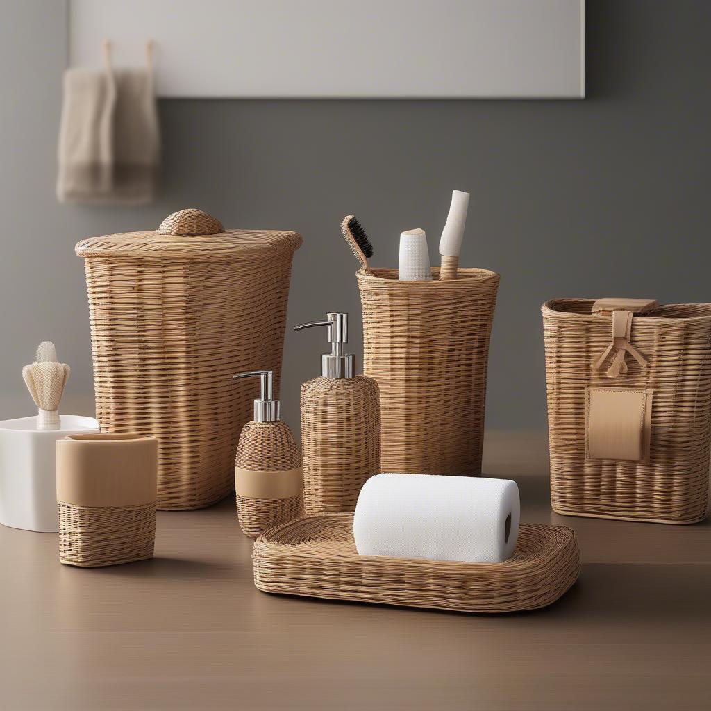 Wicker bathroom accessories set