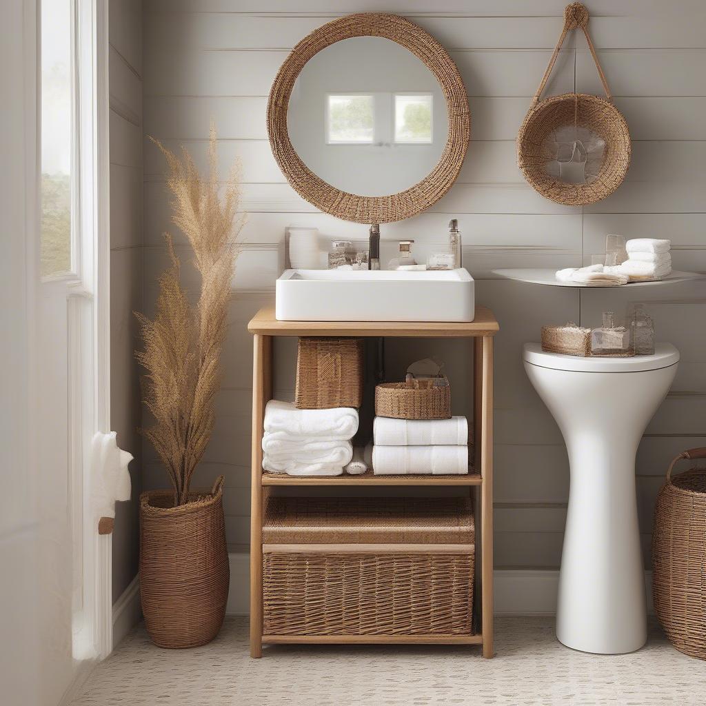 Wicker Accessories in a Bathroom Setting