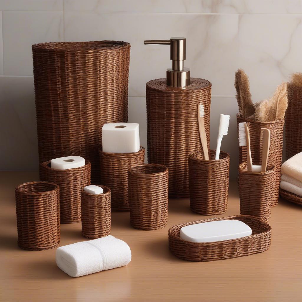 Coordinating Brown Wicker Bathroom Accessories