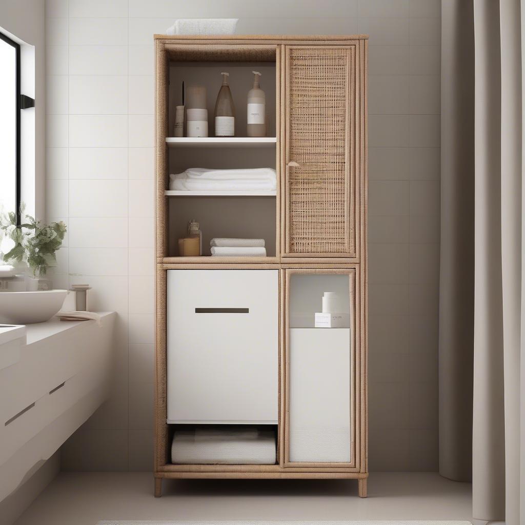 Modern design wicker bathroom cabinet with sleek lines, perfect for contemporary bathrooms.