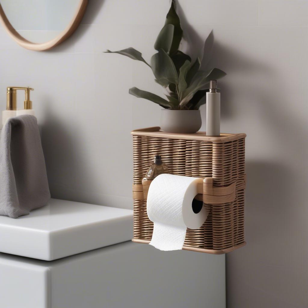 Wicker Toilet Tissue Holder in a Bathroom Setting