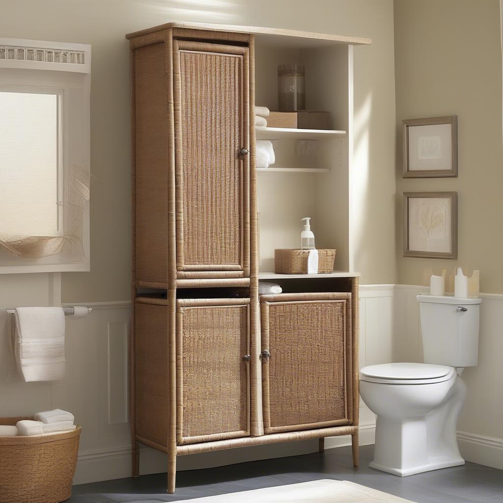 Different styles of wicker bathroom linen cabinets